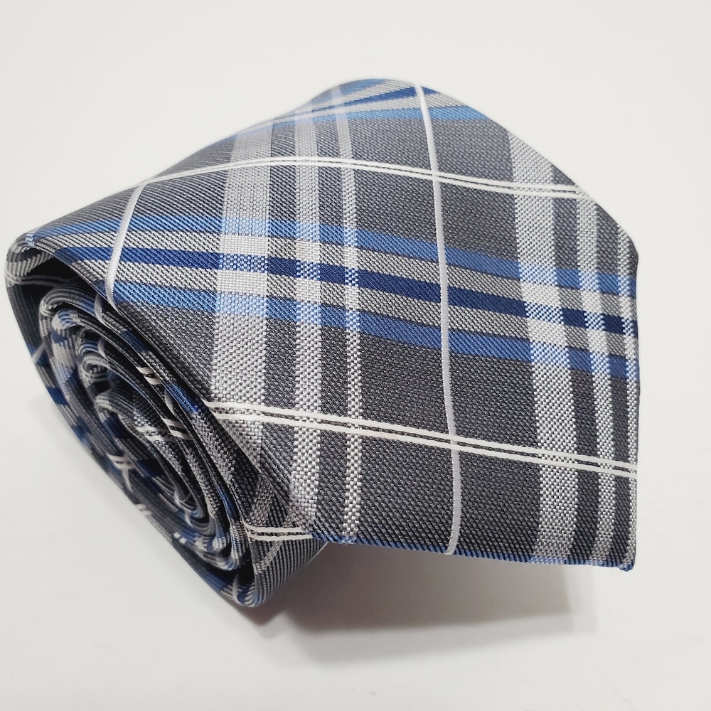 Platinum Designs Gray Plaid Men's Neck Tie Jacquard Fabric Machine Washable